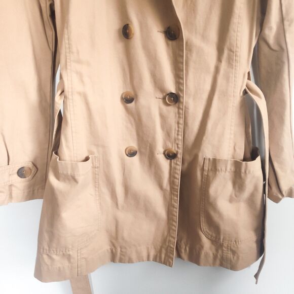 Gap Trench Coat Womens Large British Tan Khaki Pockets Belted Double Breasted - Picture 13 of 16
